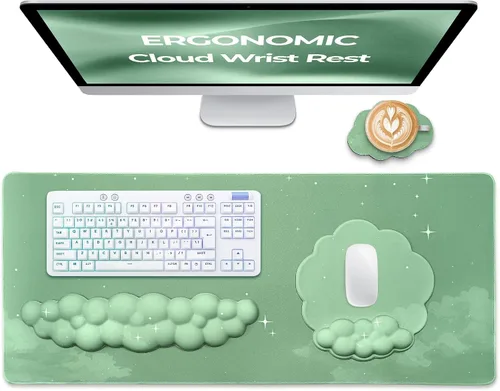 Vista 12 de Juego de Reposamuñecas para Teclado y Mouse de Calidad Premium en Forma de Nube – Accesorios de Escritorio Ergonómicos de Espuma Viscoelástica