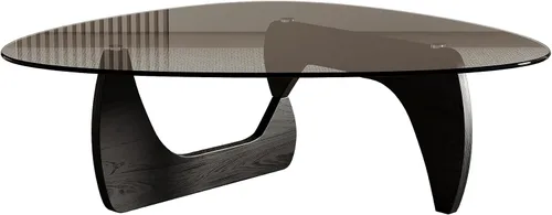 Vista 6 de Honyee Morden Mesa de centro, 42.5 x 28.5 x 16.1 pulgadas, parte superior triangular de vidrio templado para sala de estar, color: negro