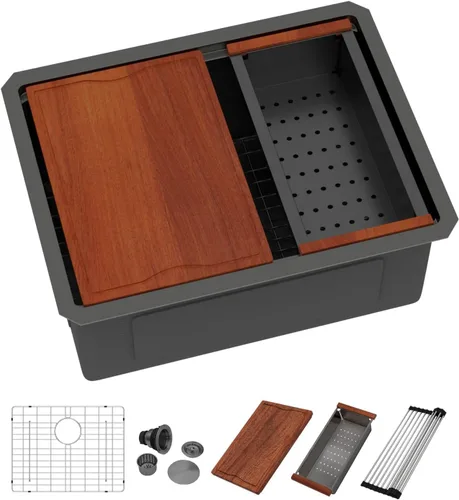 Vista 20 de Dcolora Fregadero de barra pequeño dorado de 13 x 15 pulgadas, acero inoxidable 304 de calibre 16, tablero de cubierta para ahorrar espacio