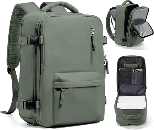 Vista 38 de WONHOX - Mochila grande, aprobada para vuelo, unisex, para viajes, trabajo, negocios o laptop, a1-Negro, Medium