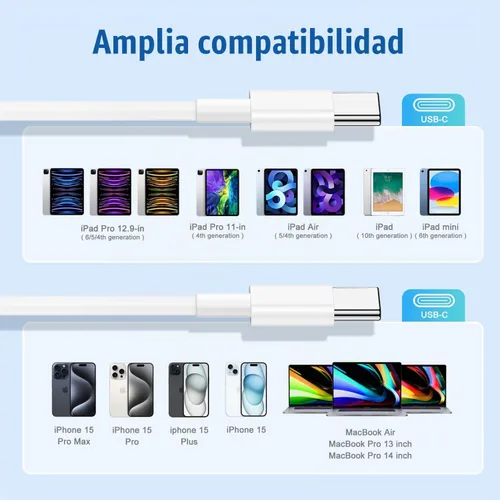 Vista 7 de Cable de carga rápida USB C a C, paquete de 3 [3 pies + 6 pies + 10 pies] cable de carga tipo C a C largo para Apple iPhone 17 Pro Max/17 Pro/16
