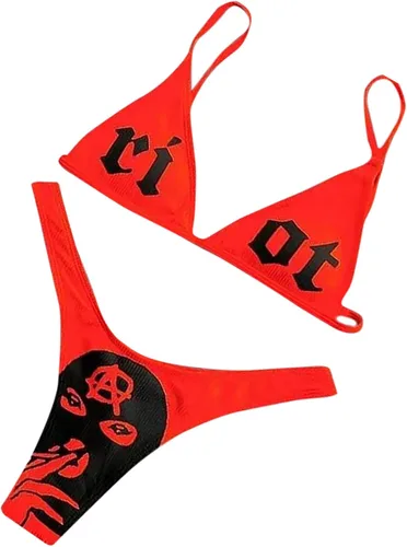 Vista 83 de AIBEARTY Traje de baño de dos piezas con estampado de calaveras para mujer, conjunto de bikini triangular de corte alto para fiesta, festival