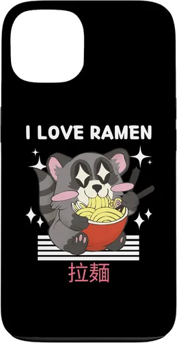 Vista 7 de iPhone 16 I Love Ramen Cute Kawaii Raccoon Eats Ramen Japanese Anime Case