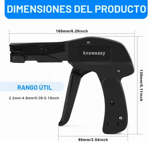 Vista 2 de Knoweasy Pistola para Bridas de Cable y Brida de Cable - Herramienta de Sujeción y Corte al Ras con Mango de Acero, Herramienta para Bridas de Cable