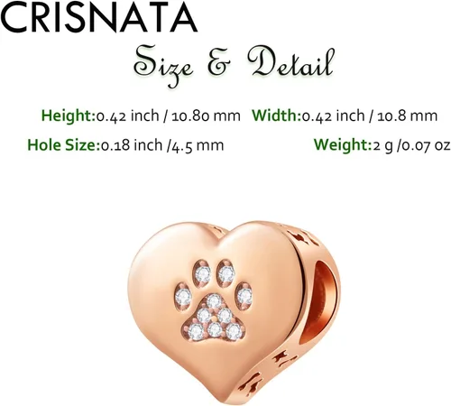 Vista 2 de Dijes con estampado de patas de cachorro con cristal Brithstone, plata de ley 925, cuentas de corazón con estampado de patas, se adapta a collar