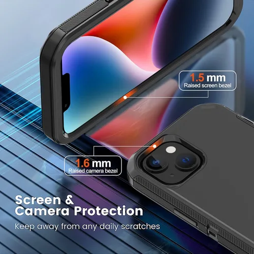 Vista 3 de para iPhone 14 Plus Funda con 2 Protectores de Pantalla, Funda Resistente a Caídas y a Prueba de Golpes, Resistente de 3 Capas, Militar, Duradera