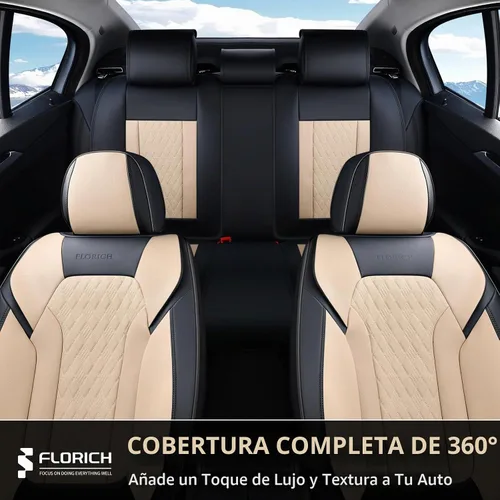 Vista 4 de FLORICH Fundas de asiento, juego completo de fundas de asiento de automóvil, fundas de asiento de cuero de napa de lujo, transpirables e Negro