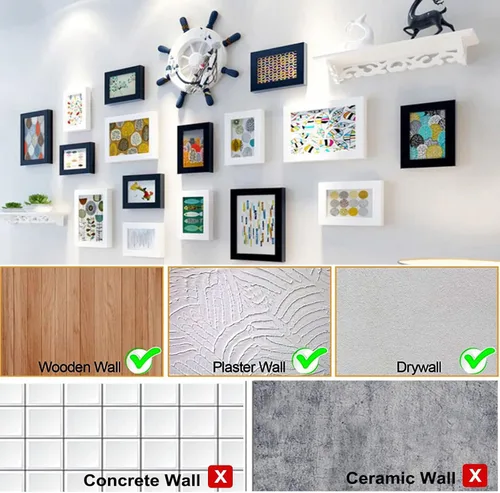 Vista 5 de Ganchos para fotos, kit de 160 piezas para colgar fotos, incluye ganchos para colgar fotos de 30 libras, 50 libras y 100 libras, ganchos