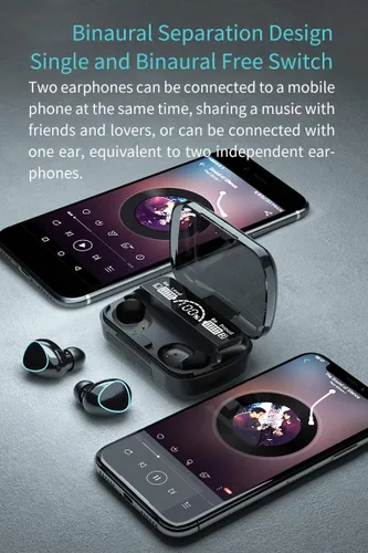 Vista 5 de BD&M - Auriculares inalámbricos con Bluetooth 5.0, auriculares estéreo TWS con pantalla LED inteligente, estuche de carga impermeable integrado