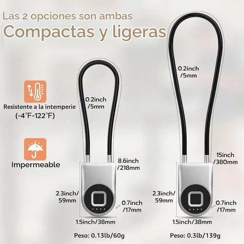 Vista 7 de eLinkSmart - Cerradura de cable de huellas dactilares, cerraduras para nevera con control de aplicación Bluetooth, candado inteligente biométrico