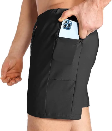 Vista 3 de BROKIG Pantalones cortos de gimnasio ligeros para hombre, pantalones cortos de entrenamiento atlético para hombre con bolsillos para culturismo