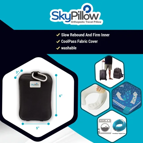 Vista 6 de Skypillow - Almohada ortopédica de viaje para el cuello, soporta de forma segura el cuello para evitar calambres y dolor en el cuello. Almohada