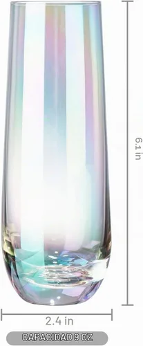 Vista 3 de MyGift Juego de 4 copas de champán modernas de 9 onzas, vino espumoso iridiscente, vino Prosecco transparente arcoíris, juego de mimosa de cóctel