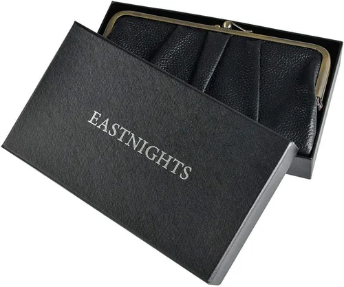 Vista 7 de Carteras de cuero suave para mujer compactas plegables RFID monedero con cremallera y bloqueo de beso Negro - Vintage