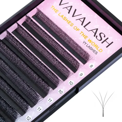 Vista 13 de VAVALASH Extensiones de pestañas en Y, rizo C, 0.002 in, 0.315-0.591 in, bandeja mixta, volumen 4D, extensiones de pestañas tipo YY, extensiones