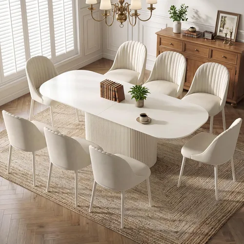 Vista 20 de Juego de mesa de comedor ovalada de 62.99 pulgadas para 4, juego de mesa de cocina de 5 piezas, mesas de comedor modernas con 4 sillas para cocina