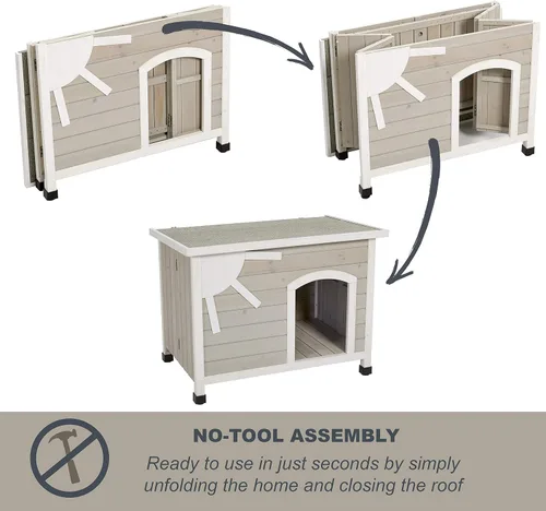 Vista 2 de MidWest Homes for Pets Eilio - Casa plegable de madera para perros, no requiere herramientas para el montaje, casa para perros ideal para razas