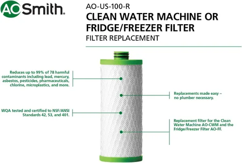 Vista 2 de AO Smith AO-US-100-R Reemplazo Genuino Para uso con AO-CWM o AO-FF Reemplazo para AO-CWM y AO-FF Reemplazar cada 6 meses Certificado NSF