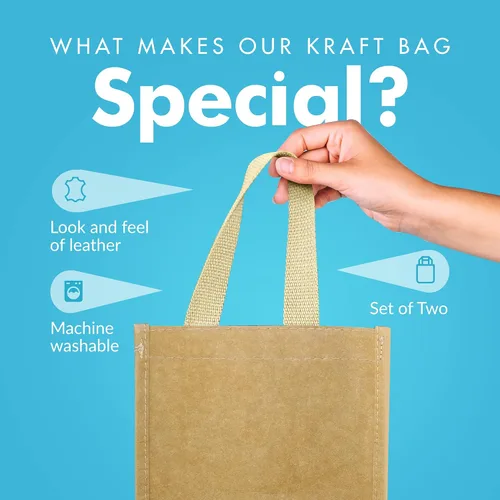 Vista 4 de Simply Green Solutions - Bolsas de papel kraft reutilizables, bolsas de papel marrón lavables, para usar como bolsas de compras, bolsas