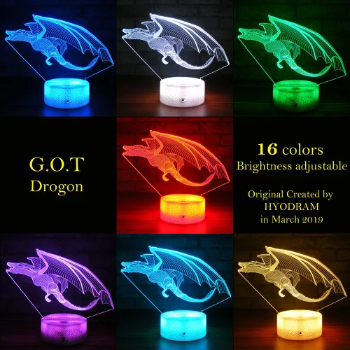 Vista 4 de Lámpara de dinosaurio, luz nocturna para niños, 16 colores con control remoto, ilusión óptica en 3D, regalo perfecto para niños y niñas