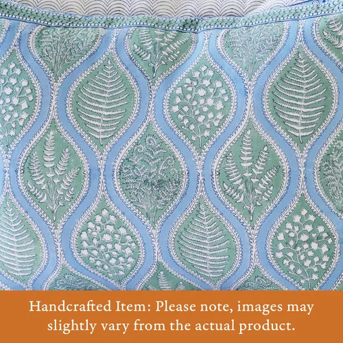 Vista 2 de Saffron Marigold Funda de almohada azul floral helechos del bosque de algodón de calidad, comercio justo, ropa de cama bohemio, estilo de cocina