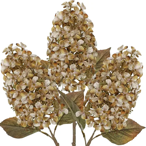 Vista 7 de Hollyone 3PCS Fall Brown Cone Hydrangeas Artificial Flowers Fake Fall Decor