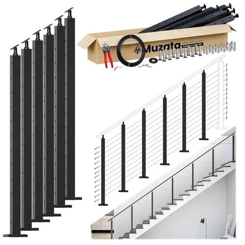 Vista 15 de Muzata Kit de barandilla de cable modular negro de 4 a 8 pies, kit de postes de 42 pulgadas, juego completo de sistema de barandilla de cable