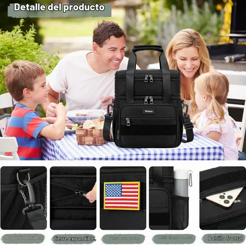 Vista 2 de Weitars Lonchera para hombres y mujeres, lonchera de doble compartimento, resistente, grande, aislada, bolsa de almuerzo táctica duradera con correa
