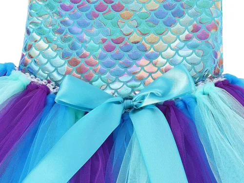 Vista 5 de WonderBabe Mermaid Tulle Tutu Dress for Girls Halloween Birthday Party Costume Princess Mermaid Dress Up Outfit with Headband