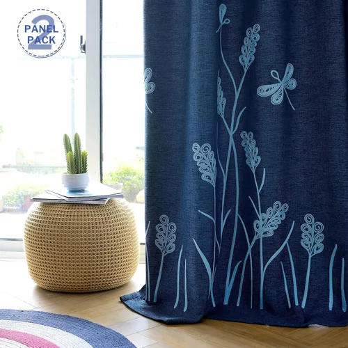 Vista 2 de Melodieux Cortinas texturizadas de lino con bordado de trigo para sala de estar, dormitorio, cortinas de ventana con patrón floral de granja
