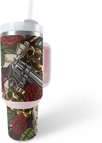 Vista 30 de MightySkins Skin - Vaso de vinilo compatible con Stanley The Quencher H2.0 FlowState de 40 onzas, diseño de mármol de albaricoque, protectora