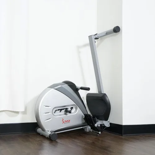 Vista 6 de Sunny Health & Fitness Ergometro de remo para máquina de remo con monitor digital, riel deslizante inclinado, peso máximo de 220 libras y plegable