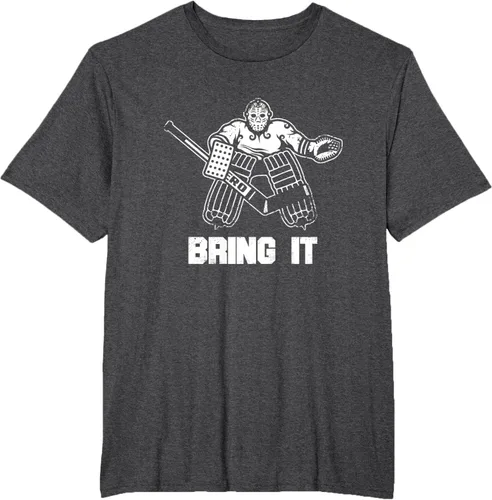 Vista 59 de Divertida camiseta gráfica de ropa de portero de hockey sobre hielo, Negro, S