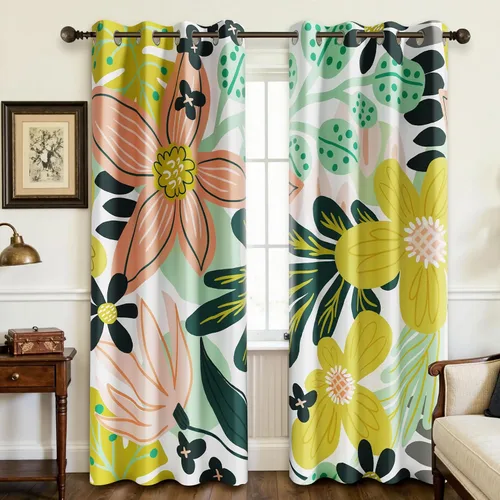Vista 25 de Tyrot - Cortinas bohemias florales 100% opacas para dormitorio de 63 pulgadas de largo, 2 paneles. Cortinas botánicas de mediados de siglo