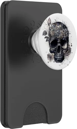 Vista 7 de Gráfico de calavera floral para mujer, cumpleaños, único, negro, calavera, PopSockets, PopGrip estándar