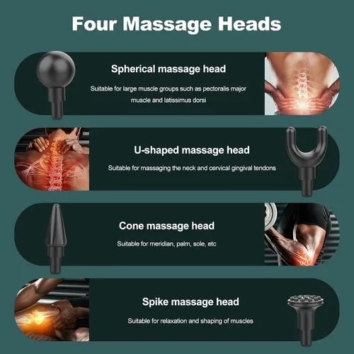 Vista 4 de Ergocar Potente pistola de masaje muscular tejido profundo, 6 velocidades masajeador de cuerpo eléctrico de mano con 4 cabezas súper silencioso Negro