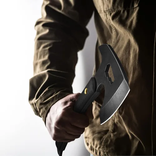 Vista 7 de NedFoss Bison Hacha táctica de hacha de 9.8 pulgadas, hacha Tomahawk con funda de cuero genuino y mango G10, equipo de campamento compacto con hacha