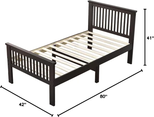 Vista 2 de BETTER HOME PRODUCTS Marco de cama individual de pino 100% madera maciza (tabaco, tamaño individual)