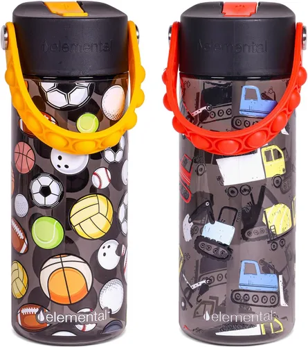 Vista 31 de Elemental Botellas de agua para niños – Botella de agua para niños Splash para la escuela con mango Pop-it – Botella de agua de plástico Tritan sin