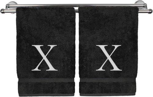 Vista 149 de Toalla de mano monogramada, regalo personalizado, juego de 2 - Toalla bordada con letra de bloque dorada - Extra absorbente 100% algodón turco