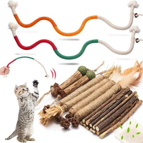 Vista 8 de Juguetes masticables para gatos, palos de Silvervine para gatos, cuerda de limpieza de dientes, cuidado dental de dentición de gatitos, gatito