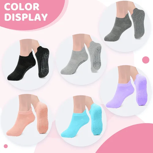 Vista 7 de AURUZA Calcetines de agarre para mujeres y hombres, calcetines de agarre de pilates, calcetines de yoga antideslizantes con agarres para barre