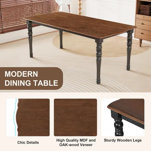 Vista 6 de Juego de mesa retro de comedor de cocina de 7 piezas, mesa extensible de madera maciza de 60 a 78 pulgadas con hojas extraíbles y 6 sillas