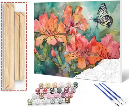 Vista 8 de Tucocoo Kits de pintura de paisaje de girasoles por números con pinceles y pigmento acrílico sobre lienzo para adultos, patrón de mariposas y flores