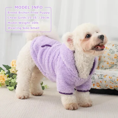 Vista 6 de Suéter de forro polar con capucha para perro, suéteres cálidos de terciopelo mullido, ropa de invierno para perros pequeños, hembra, niño, abrigos