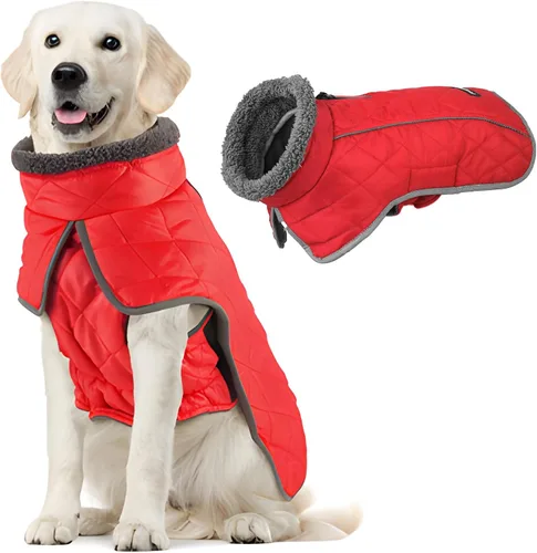 Vista 12 de Fragralley Abrigo para perro pequeño, chaqueta impermeable para perro con forro polar cálido, abrigo de invierno reflectante ajustable para perros