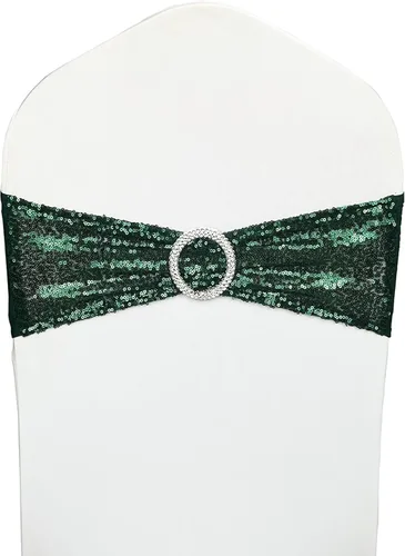 Vista 17 de Bandas para Sillas con Lentejuelas Elásticas Lazos de Spandex Poliéster para Fiestas Hotel Bodas Banquetes Decoración - 6 Piezas Aqua
