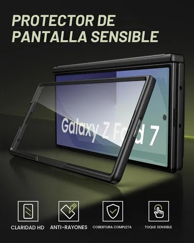 Vista 6 de Funda para Samsung Galaxy Z Fold 7 con Portarjetas, Integrado y Protector de Pantalla y Protección de Bisagra y Cubierta Deslizante para Cámara Negro