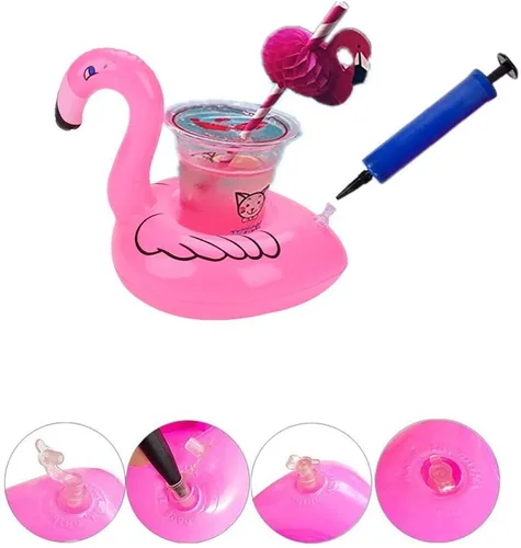 Vista 3 de Portavasos inflable de flamenco, paquete de 21 flotadores de piscina, portavasos flotantes inflables para fiestas en la piscina
