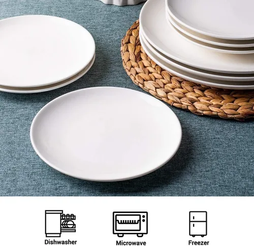Vista 3 de DELLING Juego de Platos de Aperitivo de 7 Pulgadas, Platos de Postre/Ensalada de Cerámica Blanca - Platos Pequeños Redondos para Servir de Snacks